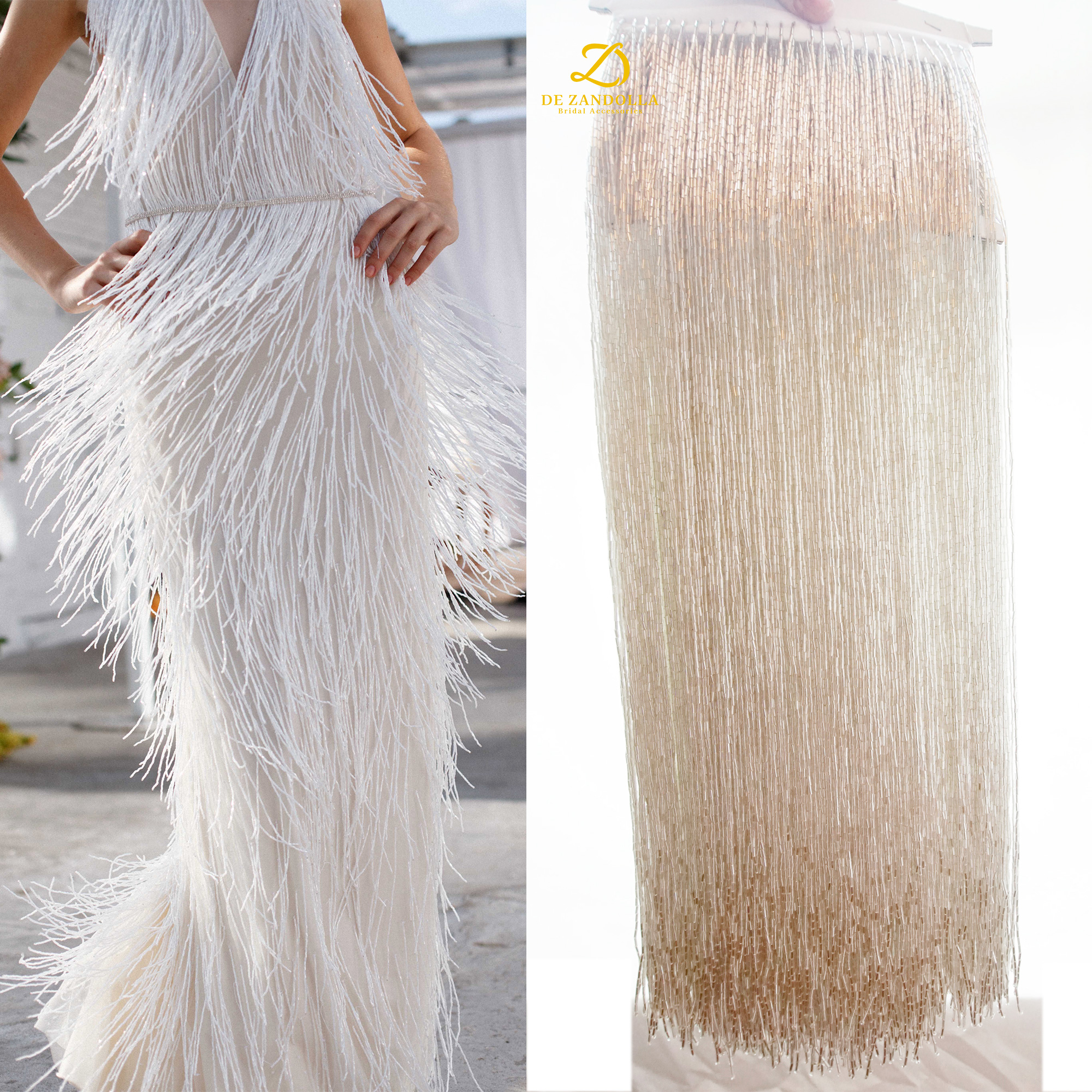 Fringe Ribbon Sewing - 50 cm lengte Zilver Groen Luxe