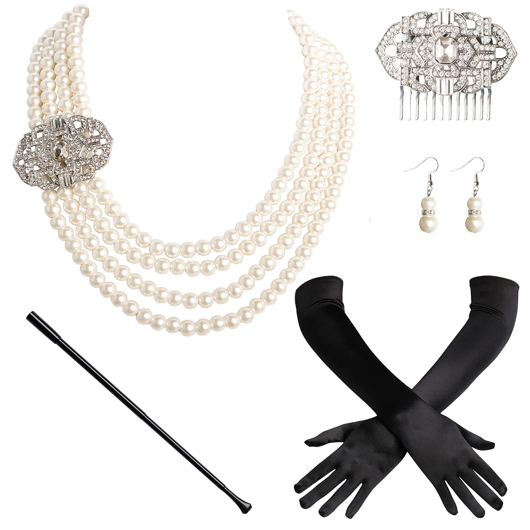 Pearl Trim Chain - 1920s1950s Imitation Pearl Necklace Set Celebrity