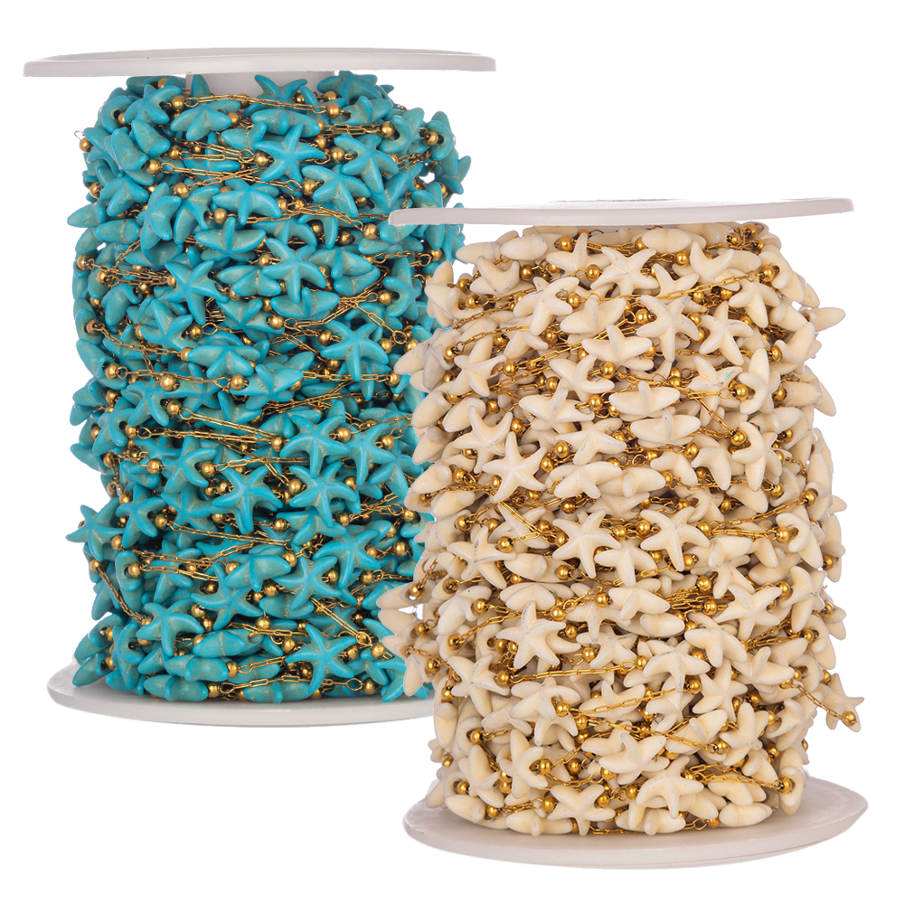 Pearl Trim Chain - 1Meter Rvs Zeester Turquoise Kralen Dangle