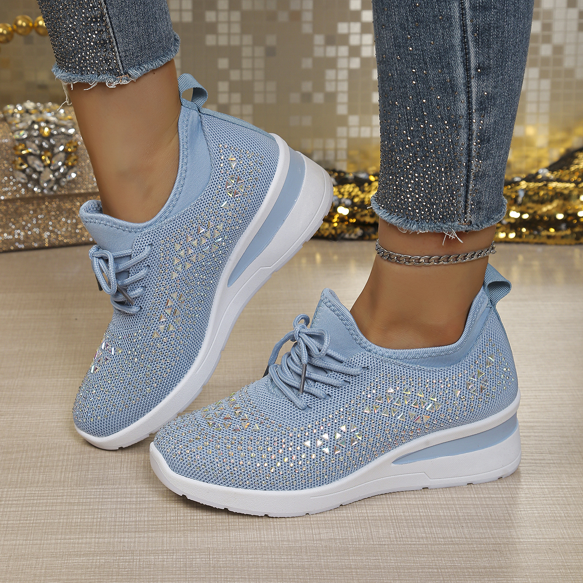Crystal Mesh Fabric - Glitter strass gebreide mesh-schoenen met sleehak