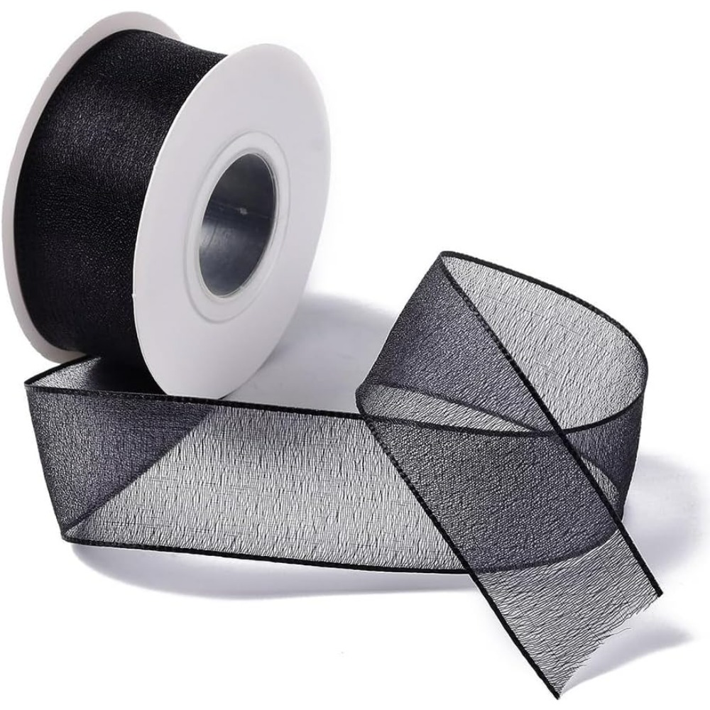 Organza Ribbon Spool - 1 inch zwart organza lint bedraad