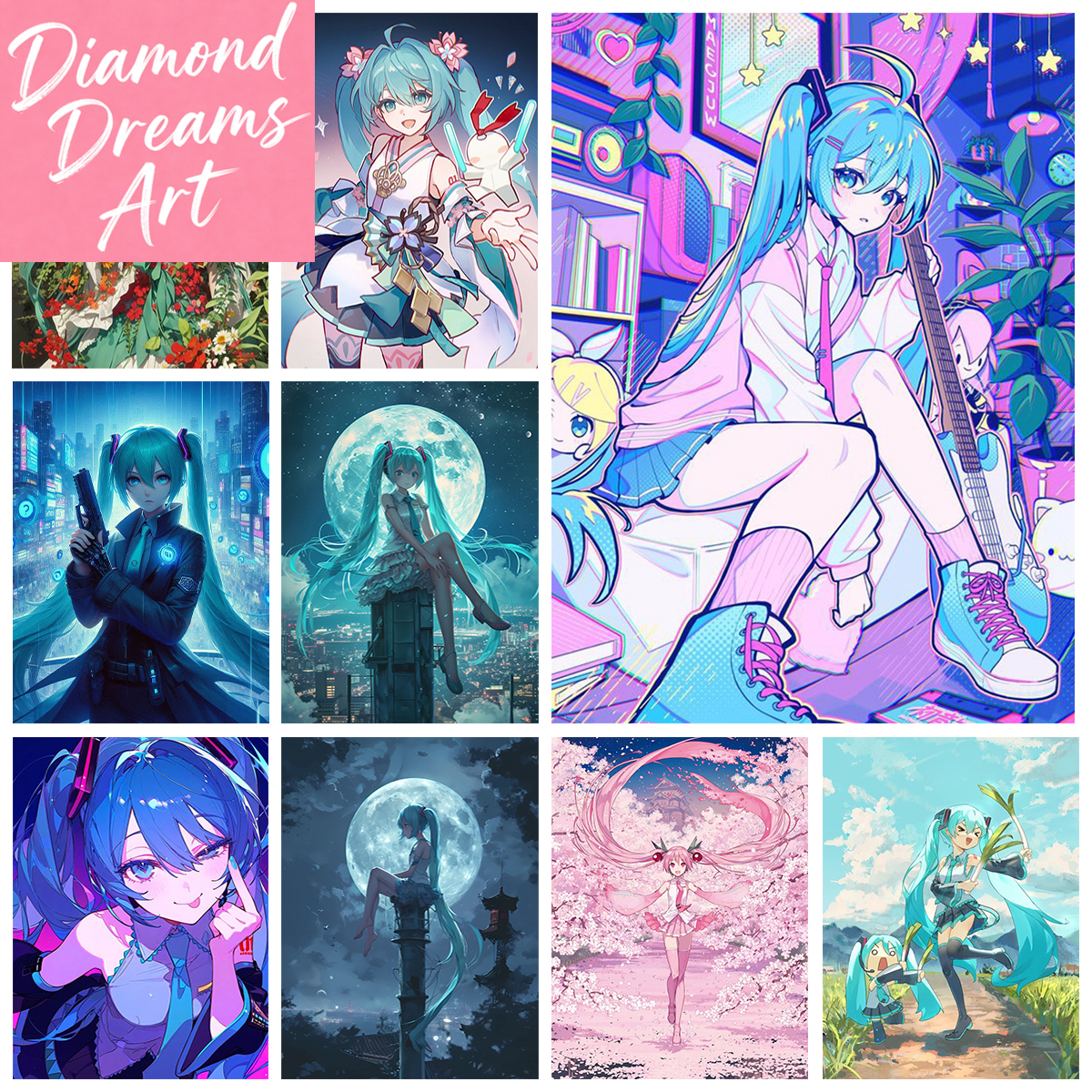 Embroidery Embellishments - Frameloze, zangeres Miku DIY diamant schilderij