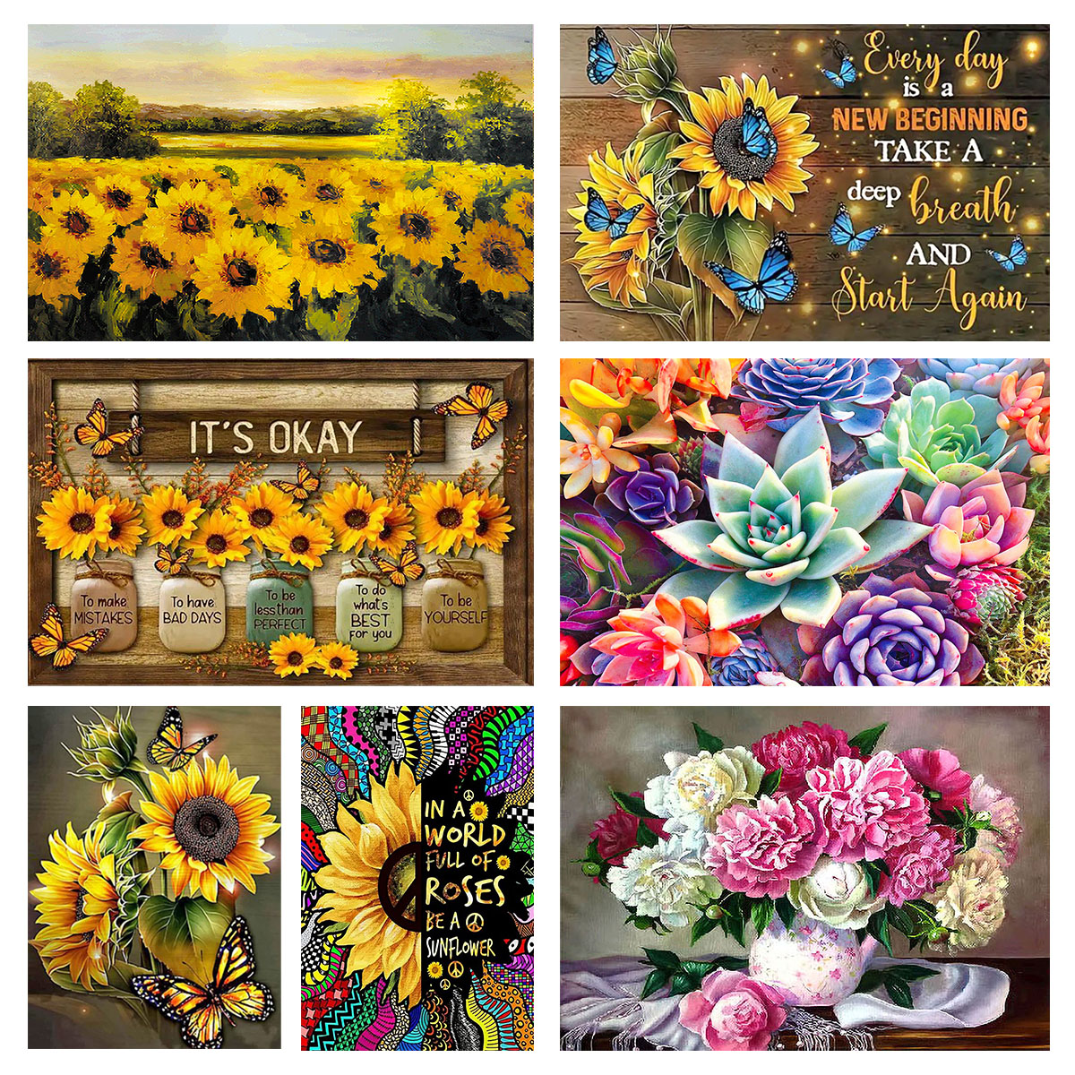 Embroidery Embellishments - DIY Diamond schilderij ronde diamant zonnebloem