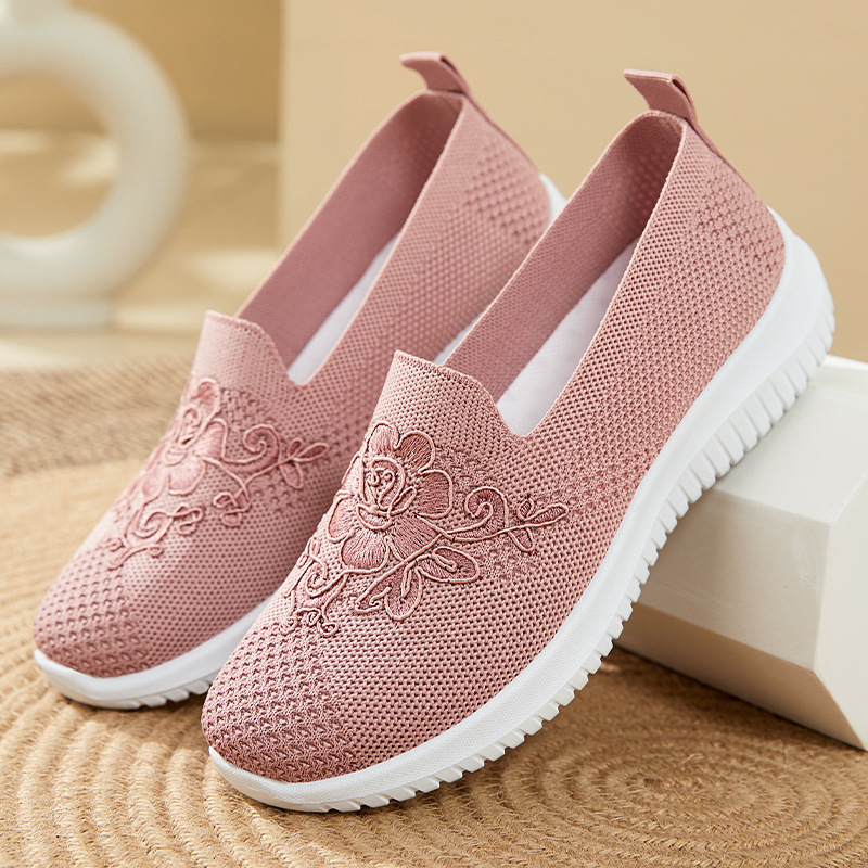 Embroidery Embellishments - Bloemenborduurwerk Gebreide mesh-instapschoenen Dames Ademend Antislip