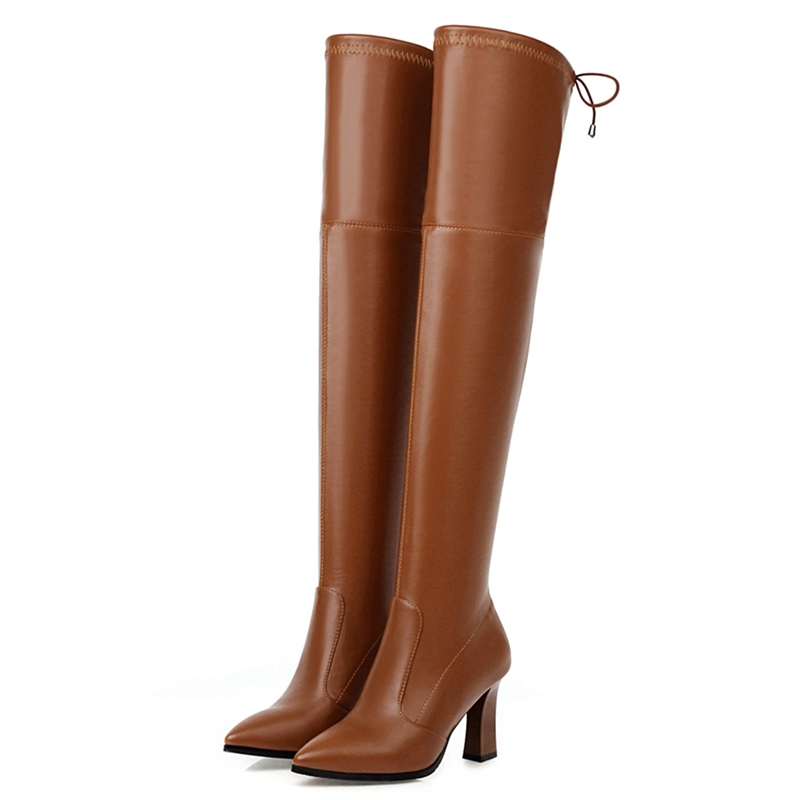 Guipure Lace Panel - Elastische Dij Hoge Laarzen Vrouwen Schoenen