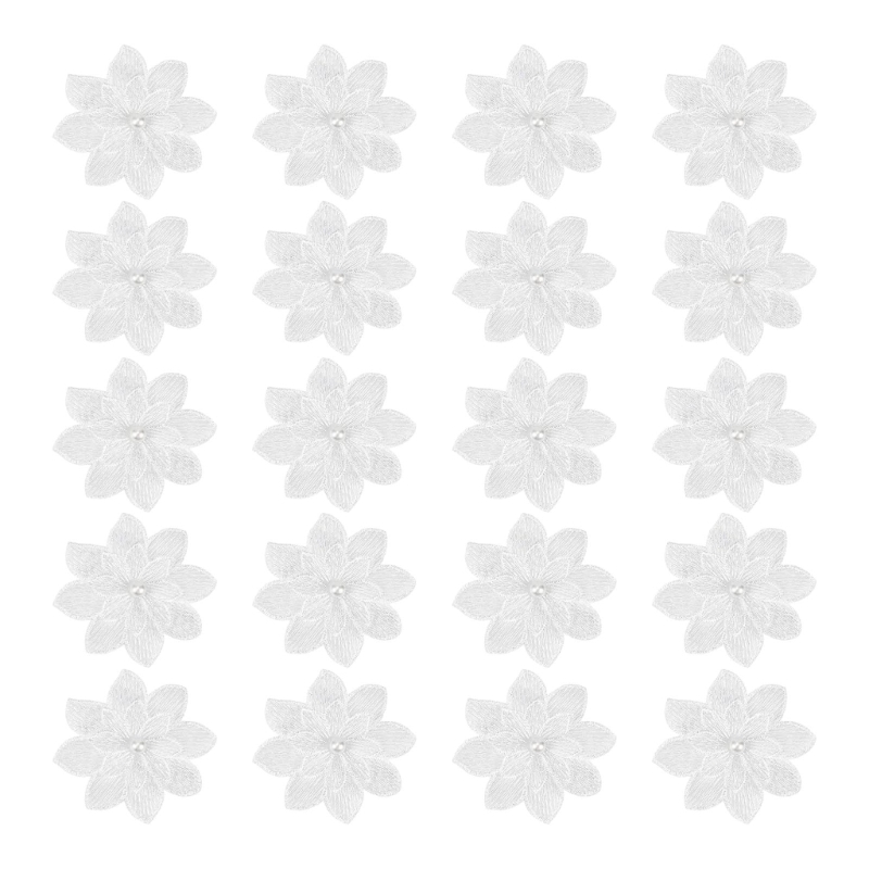 Applique Patch Flower - 20 stuks decoratieve witte bloemborduurpatches mooie