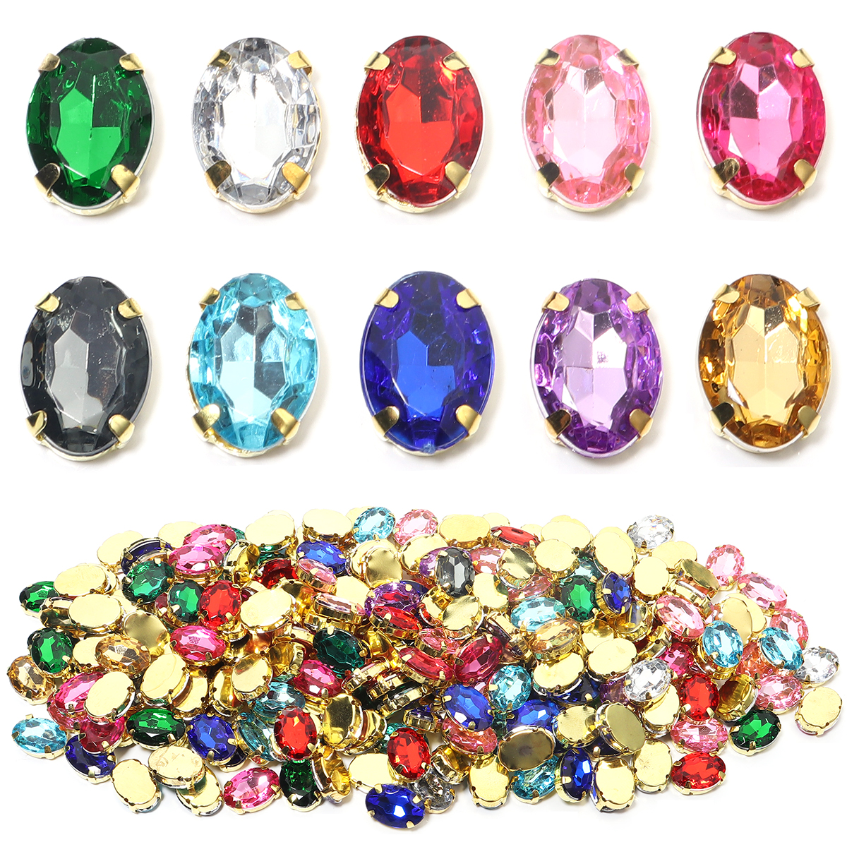 Sew On Rhinestone - 50 stuks goudkleurige roestvrijstalen basis ovale
