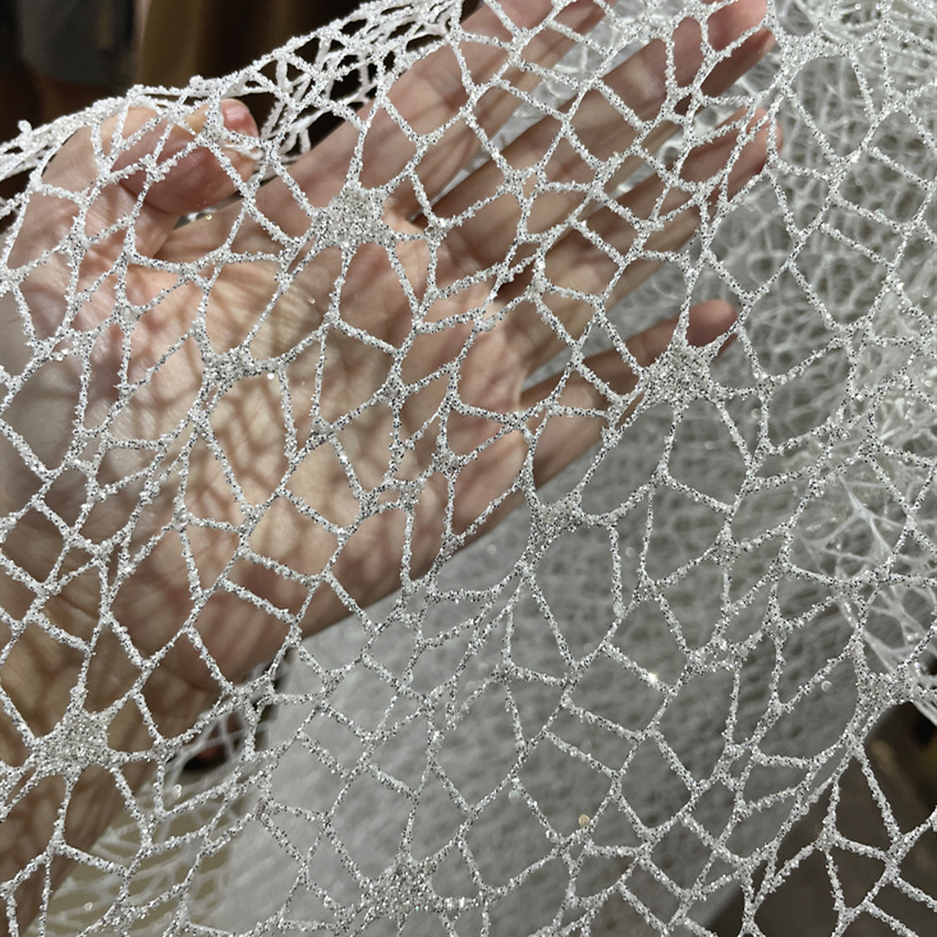 Crystal Mesh Fabric - Witte glitter glanzende onregelmatige mesh textuur