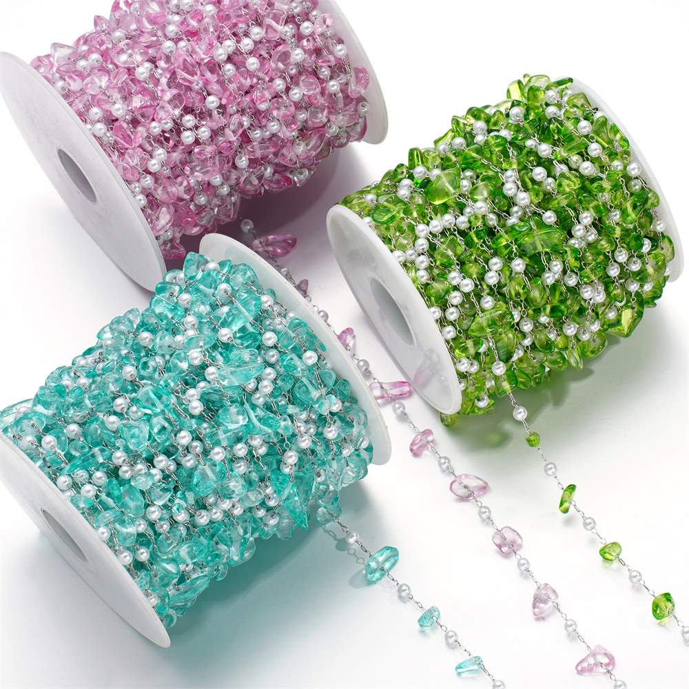 Pearl Trim Chain - 1Meter Crystal Glass Stone And Imitation