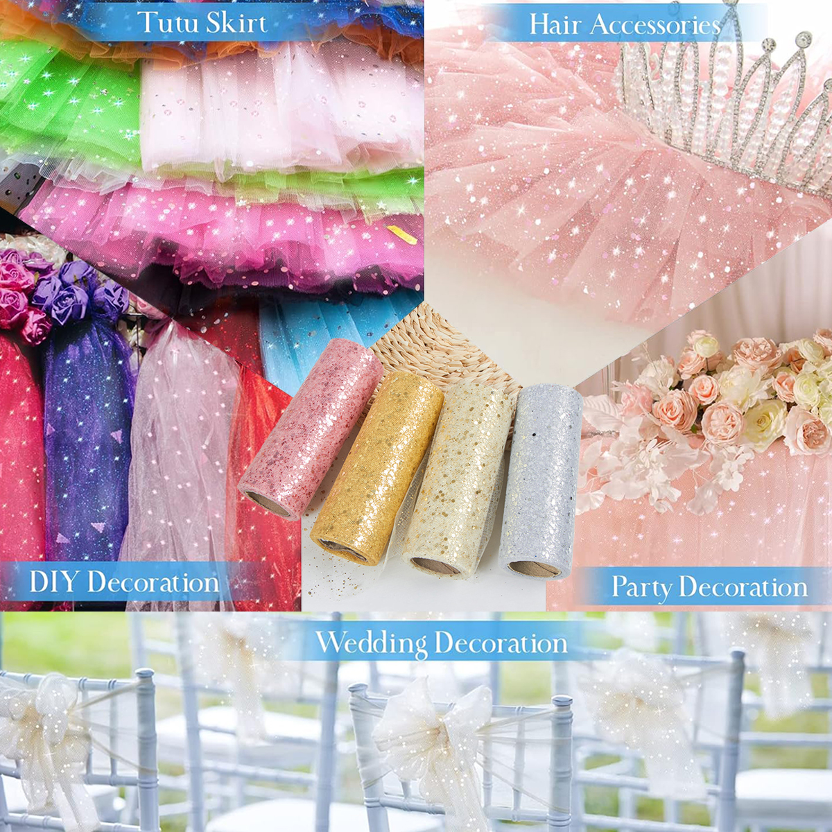 Organza Ribbon Spool - Glitter Tule Rolls Verjaardagsfeestje Decoratie Stof