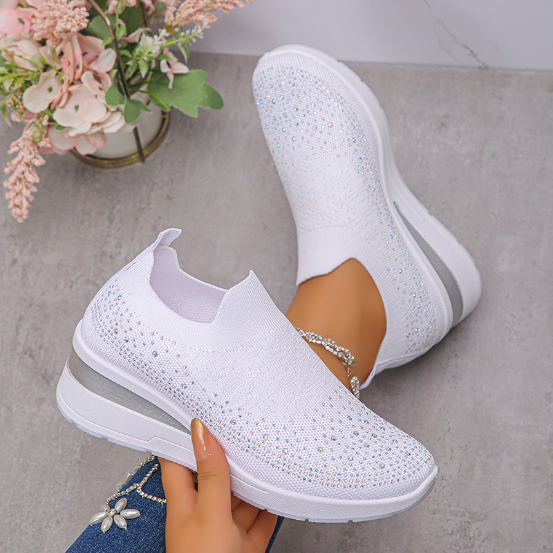 Crystal Mesh Fabric - Strass Decor Wedge Sneakers voor Dames