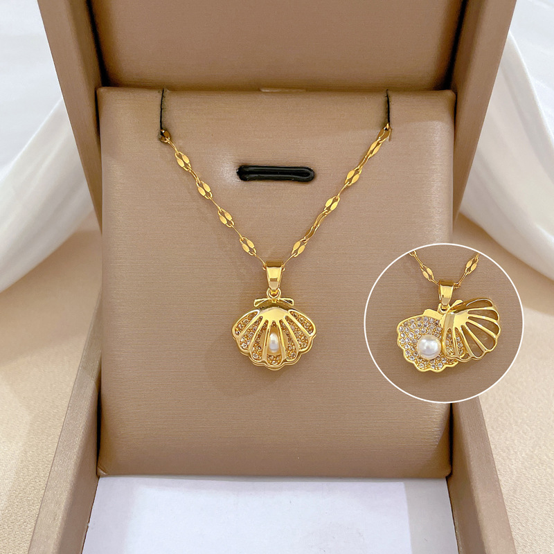 Pearl Trim Chain - ZAKOL Koreaanse lichte luxe schelp parelketting