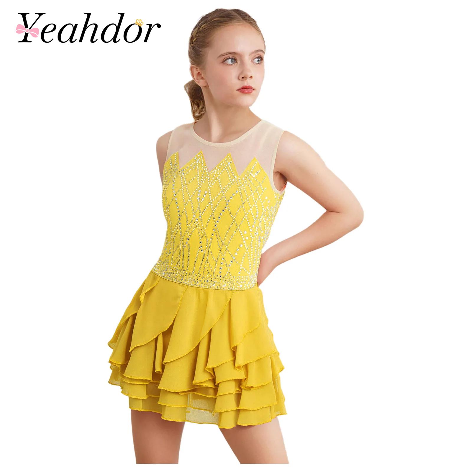 Rhinestone Banding Trim - Meisjes Mesh Kunstschaatsen Jurk Dans Maillots