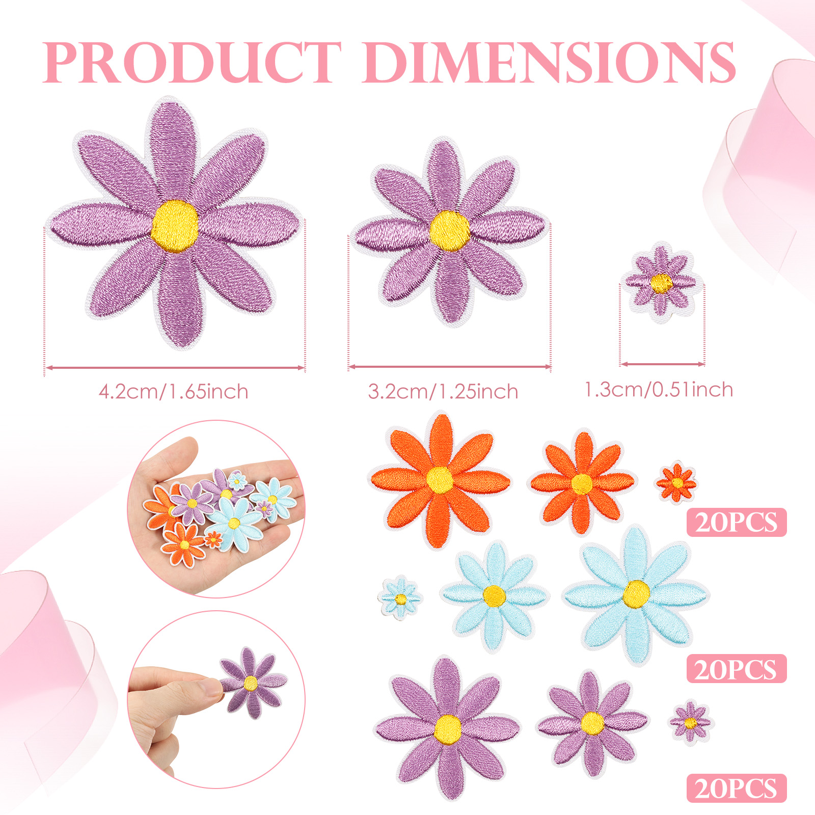 60 stuks 3 maten Daisy bloemen - Applique Patch Flower recensie en prijs