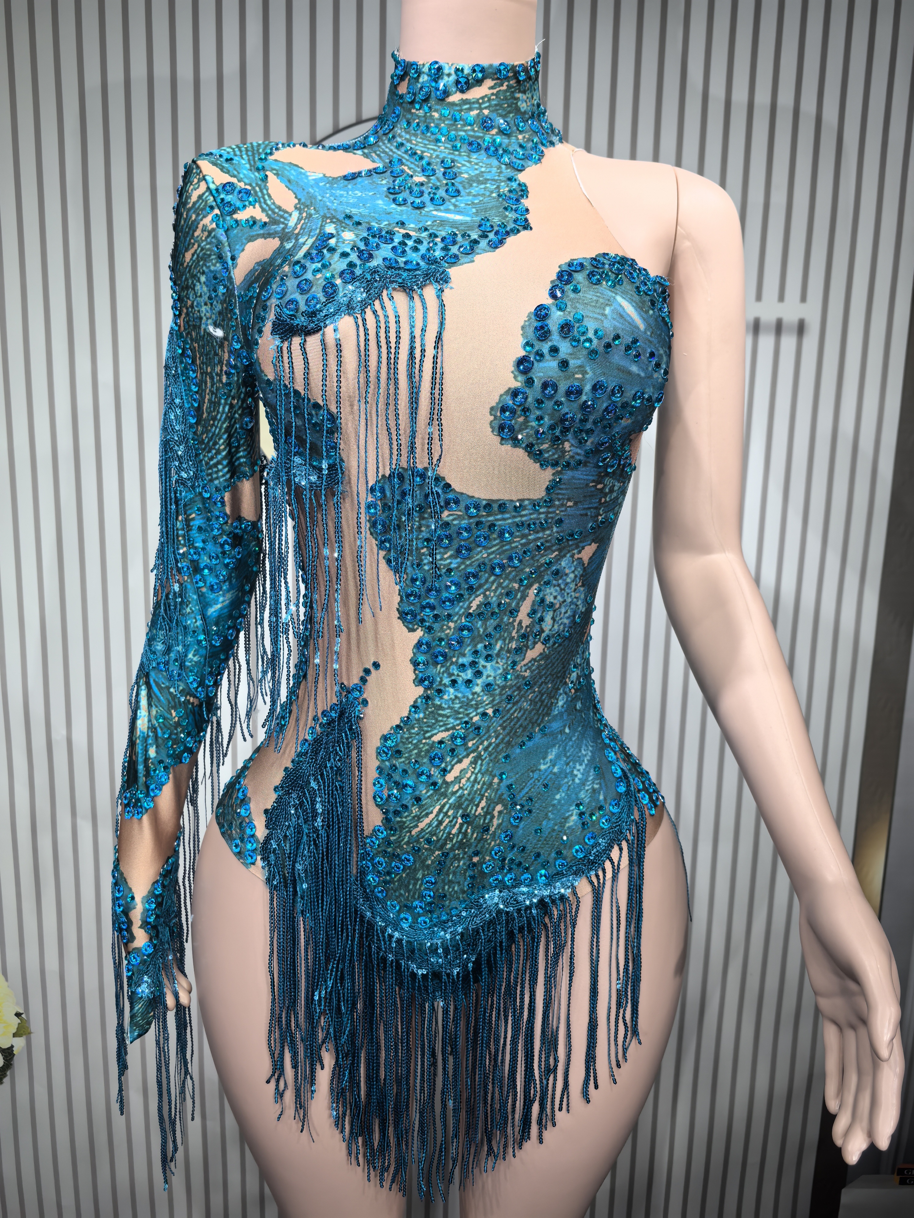 Sexy Skinny Turnpakje Zanger D - Rhinestone Banding Trim recensie en prijs