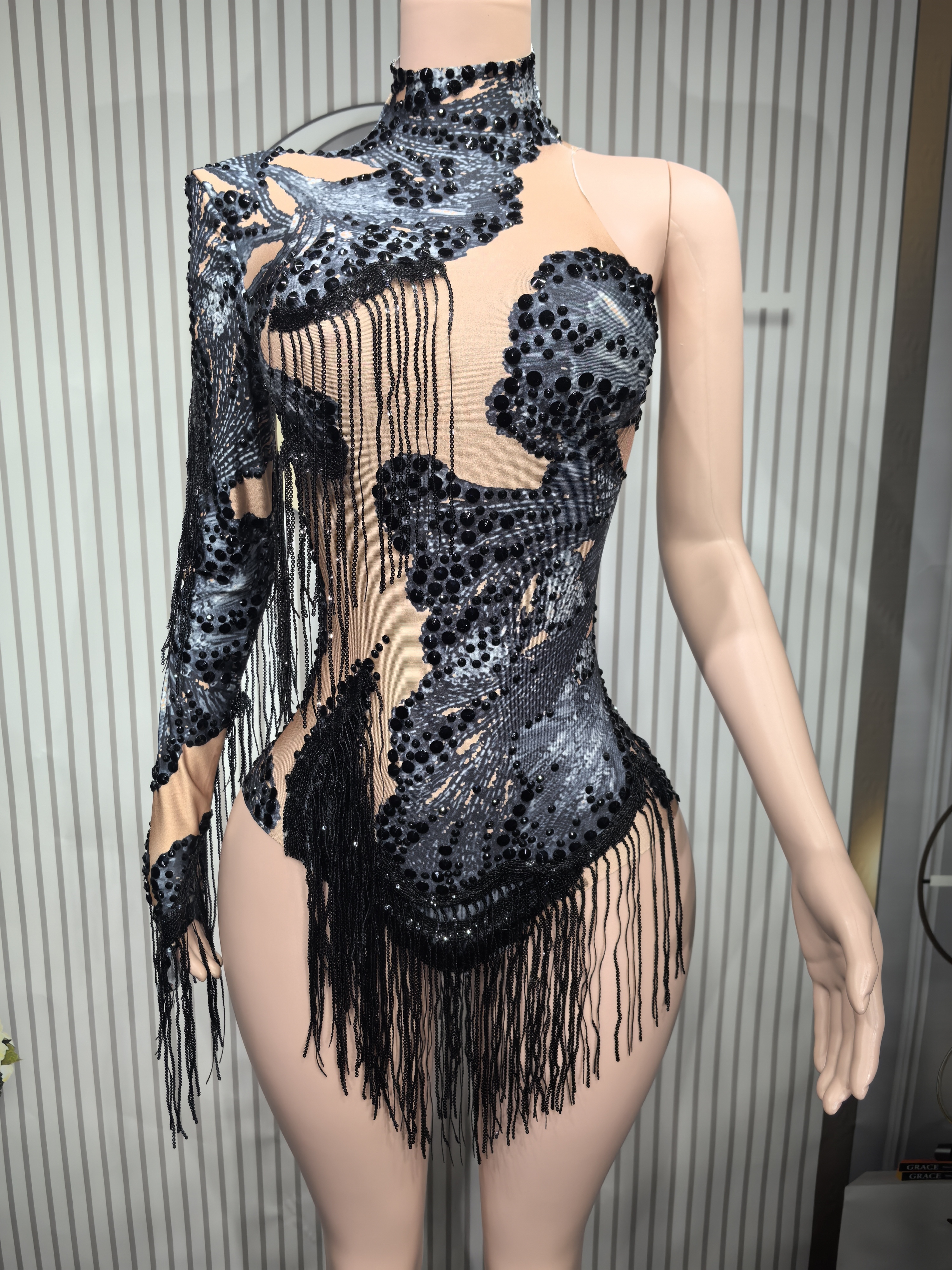 Sexy Skinny Turnpakje Zanger D - Rhinestone Banding Trim recensie en prijs