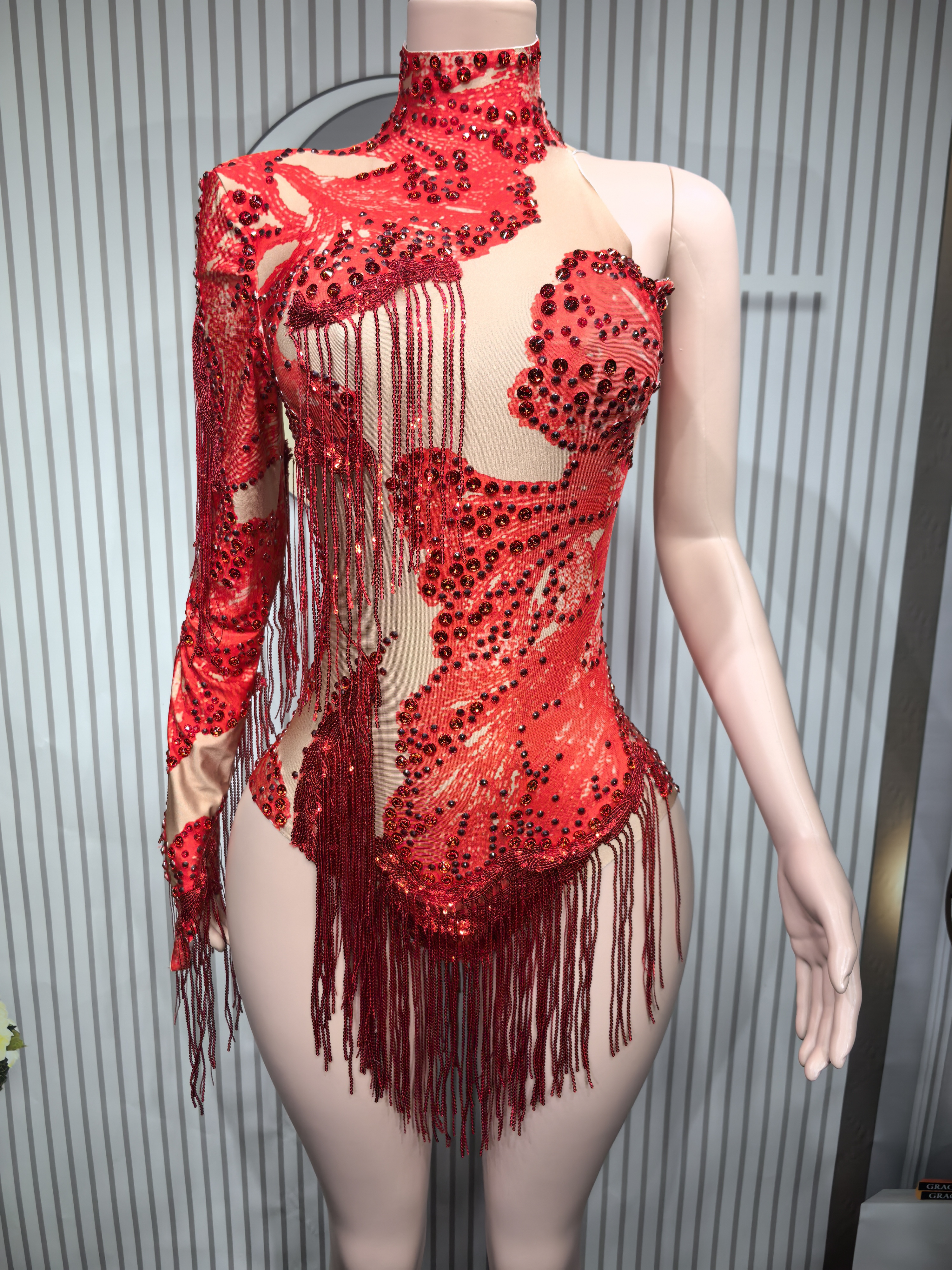 Sexy Skinny Turnpakje Zanger D - Rhinestone Banding Trim recensie en prijs