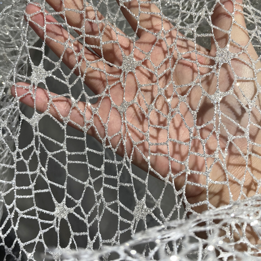 Witte glitter glanzende onrege - Crystal Mesh Fabric recensie en prijs