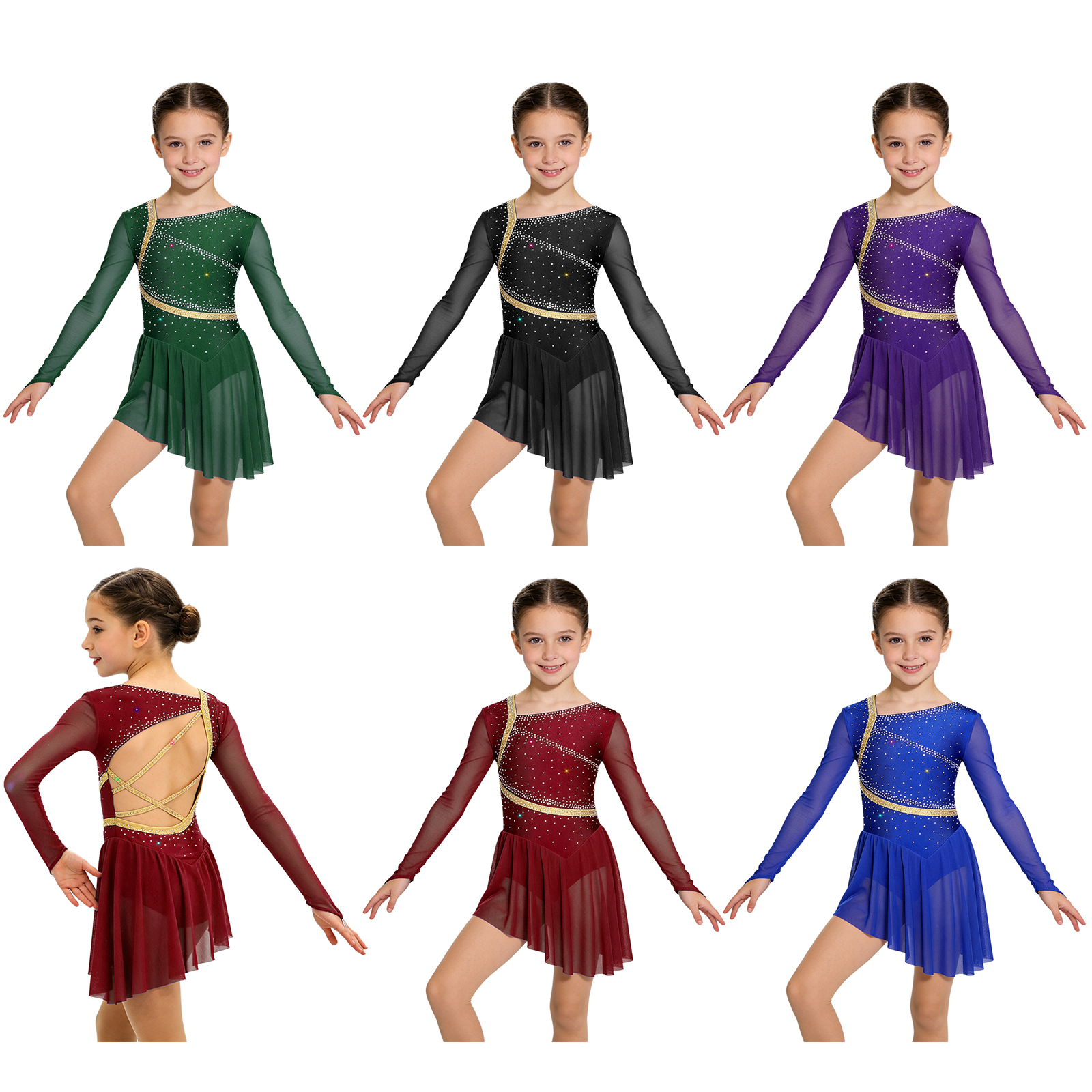 Kinderen Meisje Mesh Lange Mou - Rhinestone Banding Trim recensie en prijs